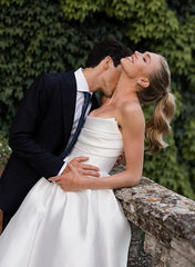 Satin Strapless Ball Gown Wedding Dress with Sweep Train