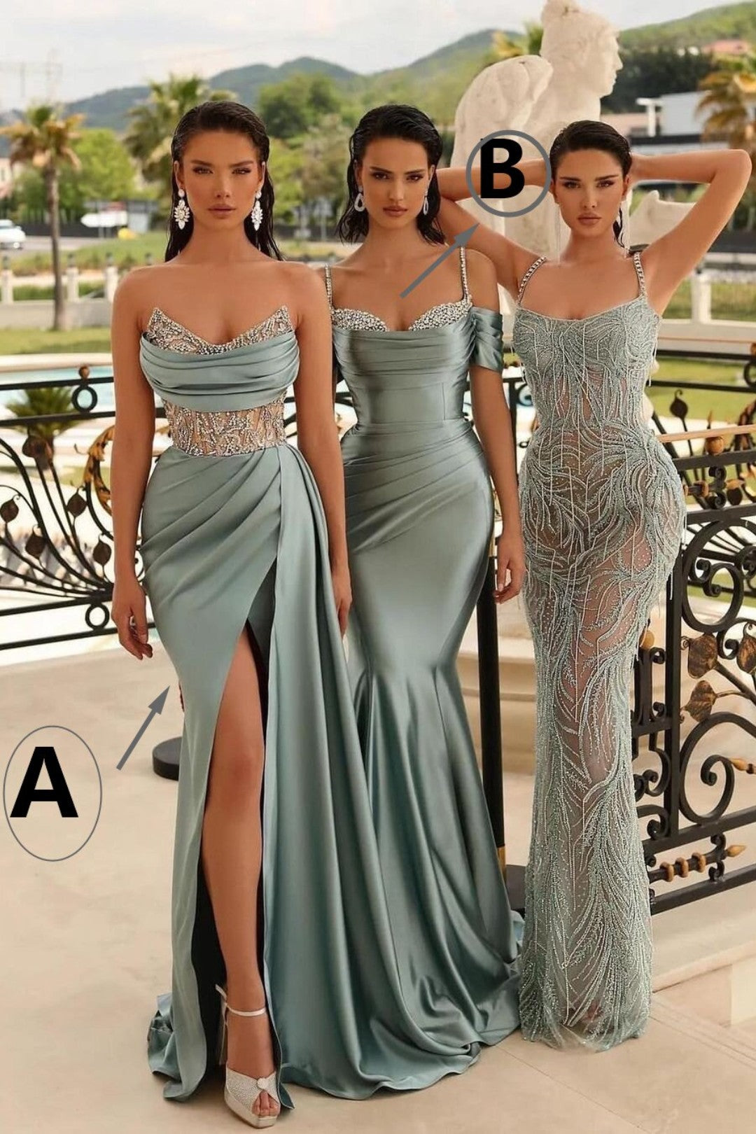 Satin Sweetheart Spaghetti Strap Mermaid Evening Dress with Split Beadings