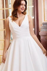 Satin V neck Ball Gown Wedding Dress