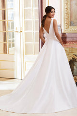 Satin V neck Ball Gown Wedding Dress