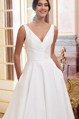 Satin V neck Ball Gown Wedding Dress