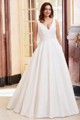 Satin V neck Ball Gown Wedding Dress