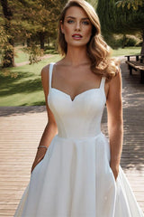Satin Wedding Dress with Ball Gown/Princess Sweetheart Neckline and Sweep Train