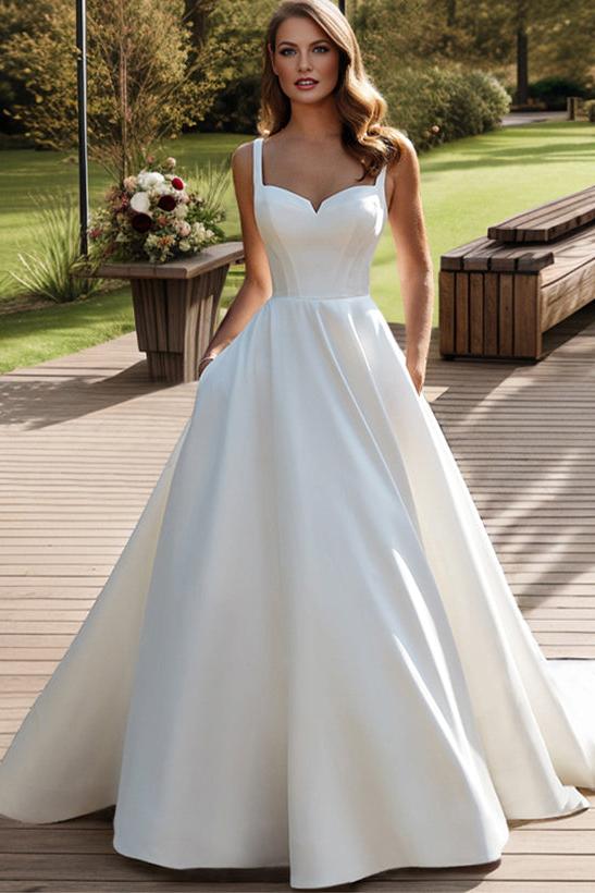 Satin Wedding Dress with Ball Gown/Princess Sweetheart Neckline and Sweep Train