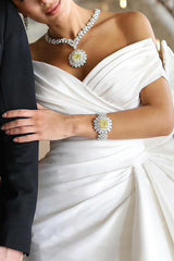 Satin Wedding Dress with Strapless Sleeveless Court Train