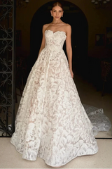 Floral 3D Lace Ball Gown Wedding Dress with Cathedral Train