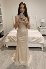 Scoop Neck Prom Dress Sheath/Column Sleeveless Formal Gown