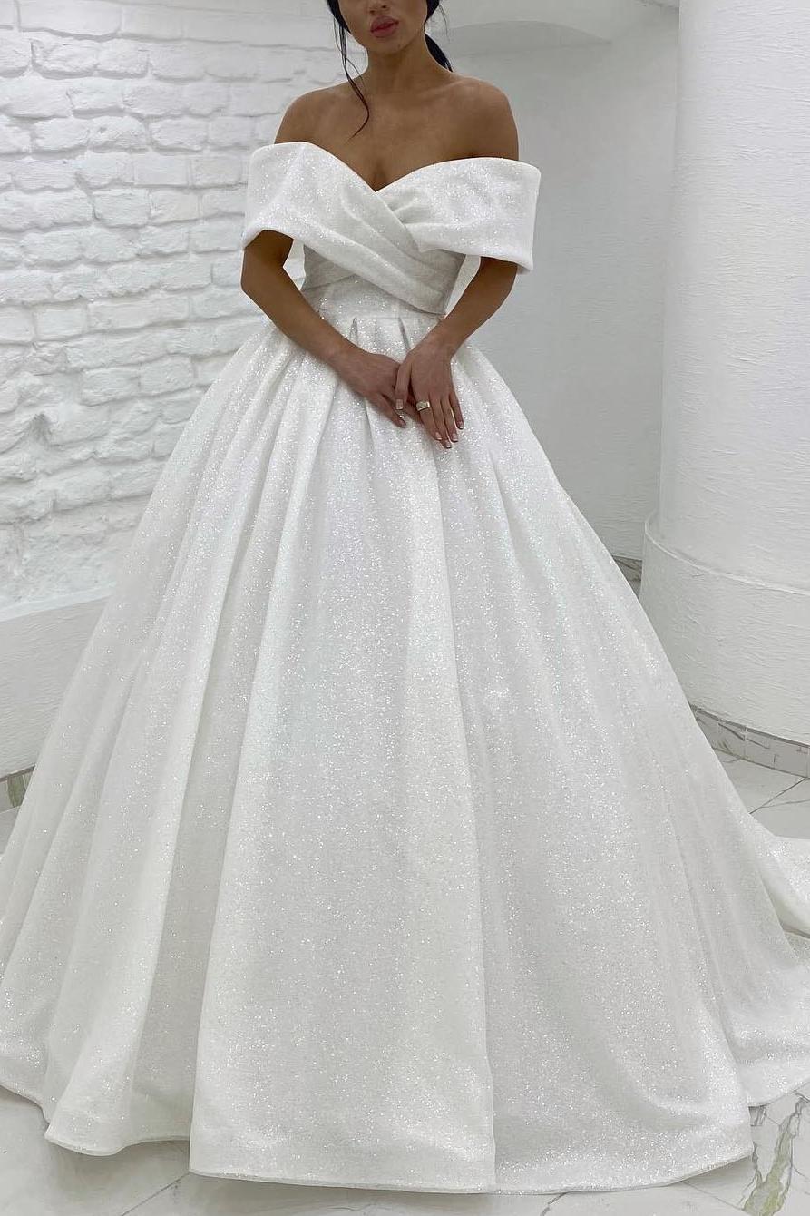 Sequin Off The Shoulder Ball Gown Wedding Dress