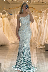 Sequins Mermaid One Shoulder Long Prom Dress