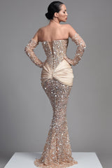 Sequins Off the Shoulder Evening Dress with Half Sleeves
