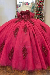 Sexy & Hot Ball Gown Sweetheart Neck Lace Appliques Beaded Hot Pink Tulle Quinceanera Dress Princess Party Gown For Sweet 16