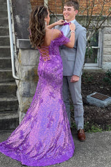 Sheath Off the Shoulder Blue Prom Dress Sequined Long Evening Dress with Feathers