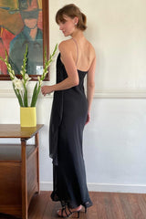 Sheath One Shoulder Black Floor Length Party Dress With Ruffles Formal Evening Gown