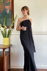 Sheath One Shoulder Black Floor Length Party Dress With Ruffles Formal Evening Gown