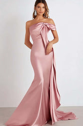 Sheath Pink Wedding Guest Dress Cold Shoulder Long Formal Dress