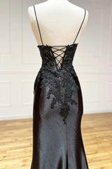 Sheath Prom Dress Black Long Appliques Evening Dress