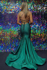 Sheath Prom Dress Deep V Neck Dark Green Long Evening Dress with Beadings