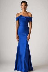 Sheath Satin Royal Blue Wedding Guest Dress Long Formal Dress