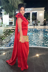 Sheath/Column Prom Dress Sleeveless One Shoulder Satin Formal Dress