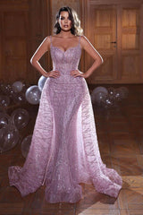 Shining Spaghetti Strap Mermaid Evening Dress Overskirt Sleeveless Online