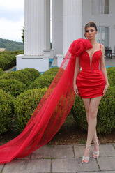 Short Column V Neck Sleeveless Satin Red Prom Dress Formal Dress