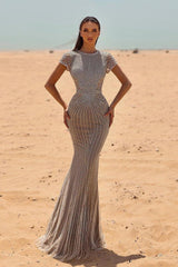 Silver Mermaid Prom Dress Sequined Formal Dress