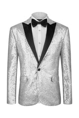 Silvery Two Piece Sequins Peaked Lapel Prom Suit