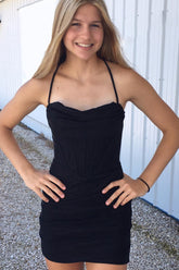 Simple Black Homecoming Dress Corset Tight Short Prom Dress
