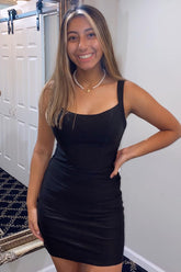 Simple Black Homecoming Dress Lace-Up Back Tight Prom Dress