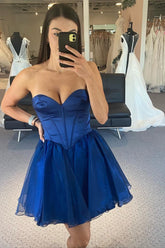 Simple Blue Homecoming Dress Corset A-Line Short Cocktail Dresses