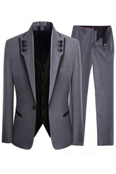 Simple Gray Shawl Lapel 3 Piece Prom Suit