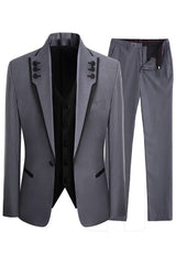 Simple Gray Shawl Lapel 3 Piece Prom Suit