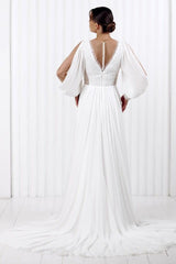 Simple Long Sleeve Beach Wedding Dress A Line Boho Bridal Gown