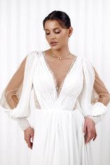 Simple Long Sleeve Beach Wedding Dress A Line Boho Bridal Gown