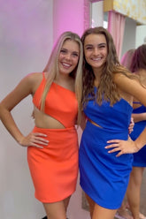 Simple Royal Blue Homecoming Dress One Shoulder Cut Out Tight Short Prom Dress