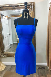 Simple Royal Blue Homecoming Dress Satin Tight Short Prom Dress