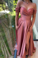 Simple Sweetheart Off The Shoulder A Line Prom Dress With Split Long