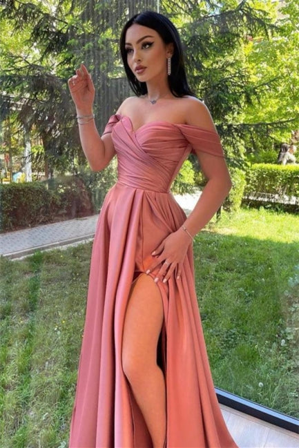 Simple Sweetheart Off The Shoulder A Line Prom Dress With Split Long