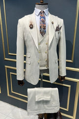 Simple White Peaked Lapel 3 Piece Prom Suit