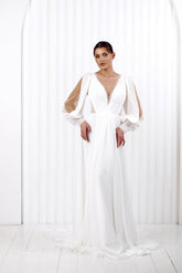 Simple Long Sleeve Beach Wedding Dress A Line Boho Bridal Gown