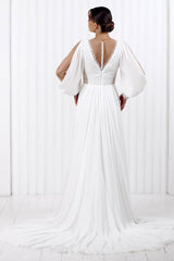 Simple Long Sleeve Beach Wedding Dress A Line Boho Bridal Gown