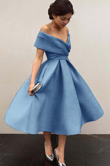 Sky Blue Homecoming Dress Off the Shoulder Sleeveless A Line Short Cocktail Dress