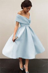 Sky Blue Homecoming Dress Off the Shoulder Sleeveless A Line Short Cocktail Dress