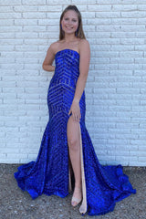 Sky Blue Prom Dress Sequined Strapless Long Evening Dress