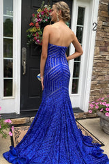 Sky Blue Prom Dress Sequined Strapless Long Evening Dress