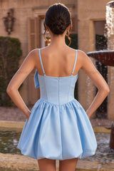 Sky Blue Satin A Line Corset Short Homecoming Dress with Bow
