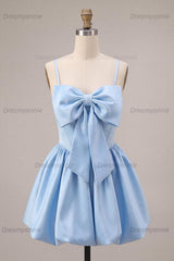 Sky Blue Satin A Line Corset Short Homecoming Dress with Bow
