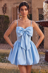 Sky Blue Satin A Line Corset Short Homecoming Dress with Bow