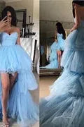 Sky Blue Tulle Homecoming Dress Strapless Sweetheart Sleeveless Short Ball Gown Cocktail Dress