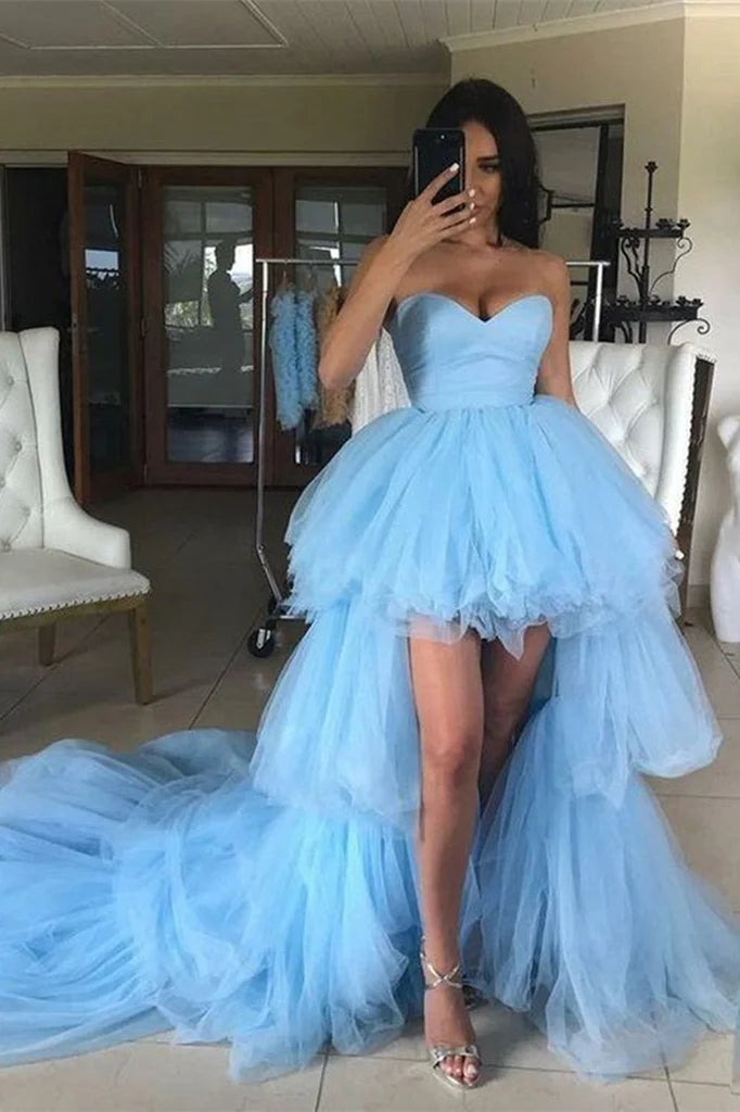 Sky Blue Tulle Homecoming Dress Strapless Sweetheart Sleeveless Short Ball Gown Cocktail Dress